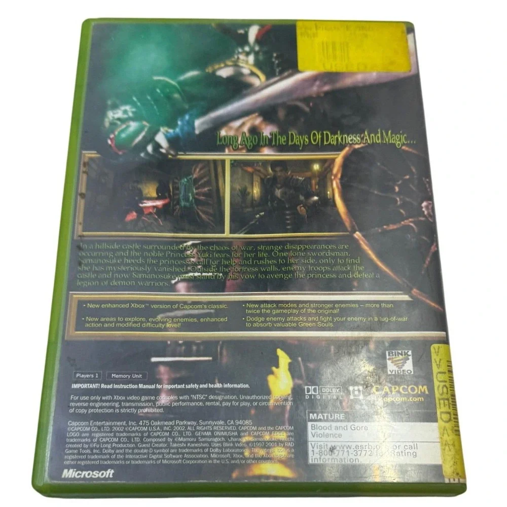 Genma Onimusha Microsoft Xbox Original Capcom Action Game with Manual NTSC